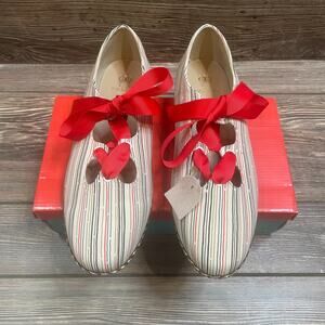 RARA AVIS Tan Red Stripe Loafers Flats Ribbon Tie Shoes  SZ 11W C101824